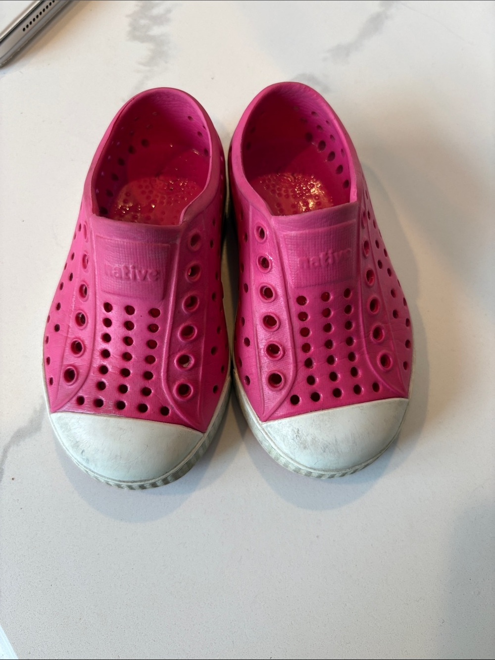 Native Kids Slip-On Water Shoes in Bright Pink with White Toe